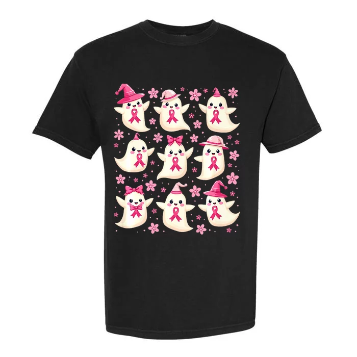 Cute Coquette Ghost Hold Pinkribbon Breast Cancer Awareness Premium Garment-Dyed Heavyweight T-Shirt