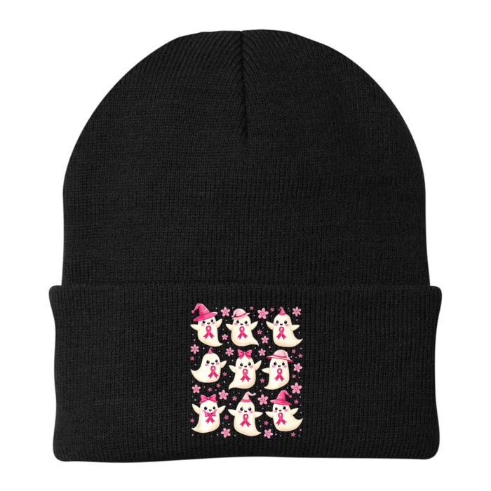 Cute Coquette Ghost Hold Pinkribbon Breast Cancer Awareness Premium Knit Cap Winter Beanie