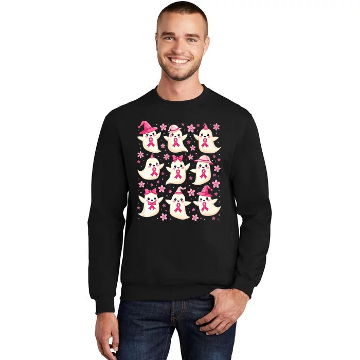 Cute Coquette Ghost Hold Pinkribbon Breast Cancer Awareness Premium Tall Sweatshirt