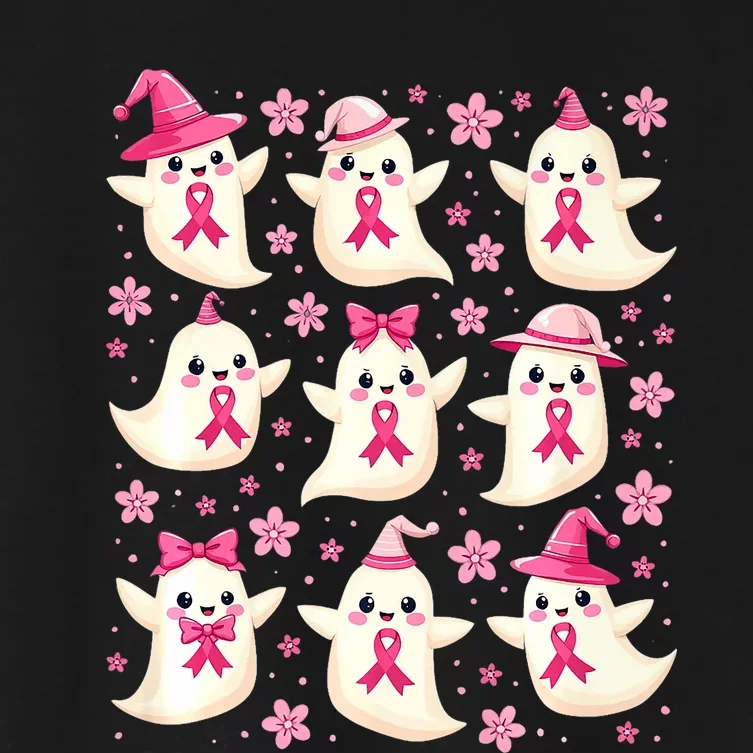 Cute Coquette Ghost Hold Pinkribbon Breast Cancer Awareness Premium Women's Crop Top Tee