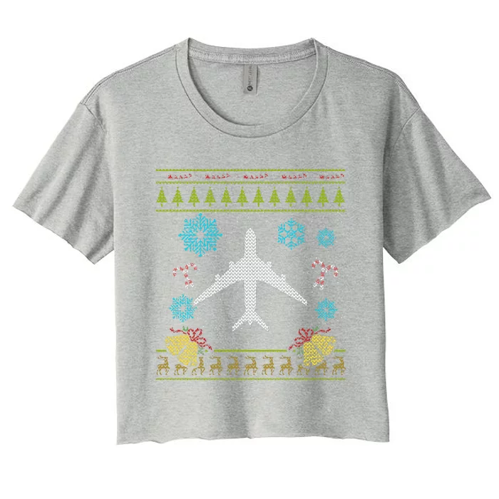 Christmas Cute Gift Airplane Pilot Christmas Ugly Women's Crop Top Tee