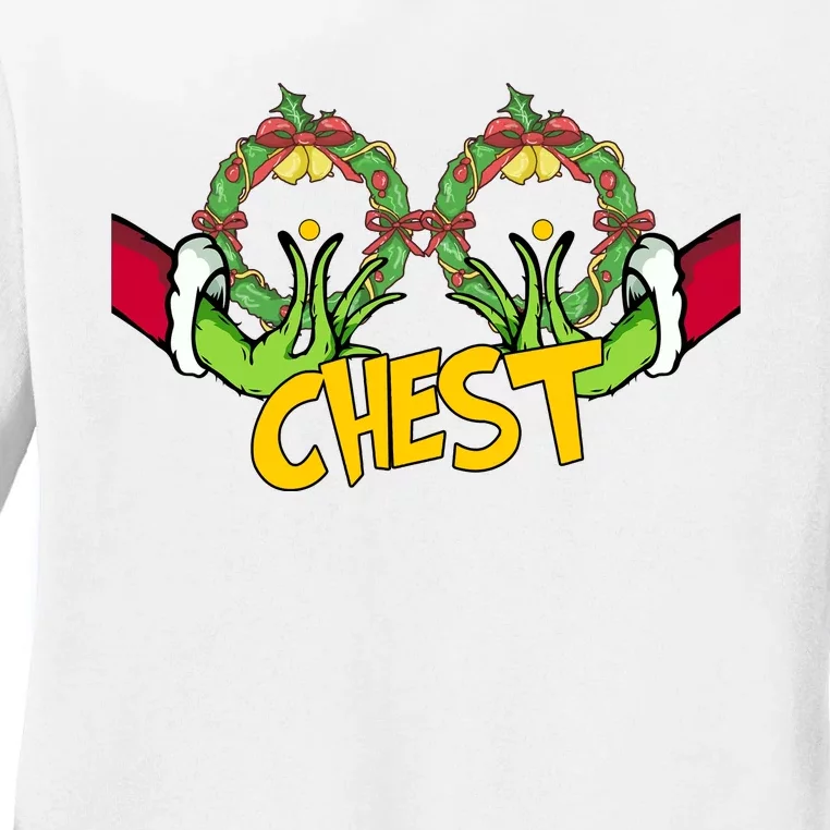 Christmas Chest Grinchmas Holiday Season Funny Boobs Ladies Long Sleeve Shirt