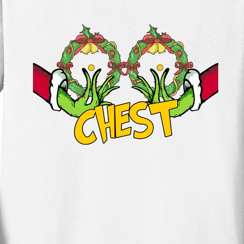 Christmas Chest Grinchmas Holiday Season Funny Boobs Kids Long Sleeve Shirt