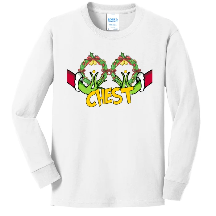 Christmas Chest Grinchmas Holiday Season Funny Boobs Kids Long Sleeve Shirt