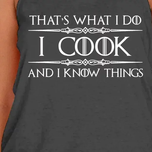 Chef & Cook Gifts I Cook & I Know Things Funny Cooking TShirt Women's Knotted Racerback Tank