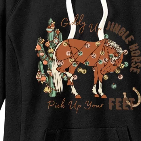 Cow Christmas Giddy Up Jingle Horse Pick Up Your Feet Gift Women's Fleece Hoodie