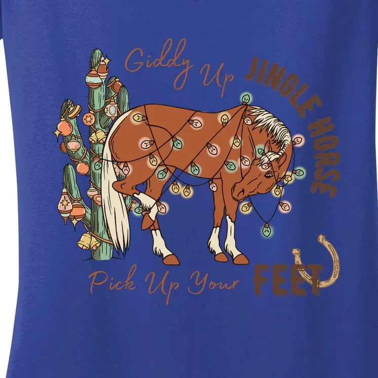 Cow Christmas Giddy Up Jingle Horse Pick Up Your Feet Gift Women's V-Neck T-Shirt