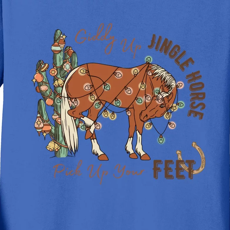 Cow Christmas Giddy Up Jingle Horse Pick Up Your Feet Gift Kids Long Sleeve Shirt