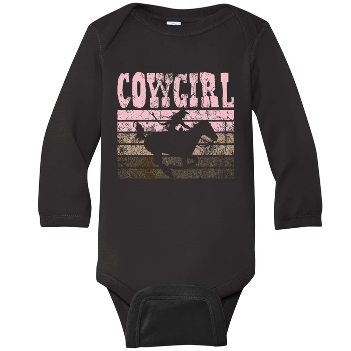 Cowgirl Cow Girl Horse Equestrian Brown Cowgirl Baby Long Sleeve Bodysuit