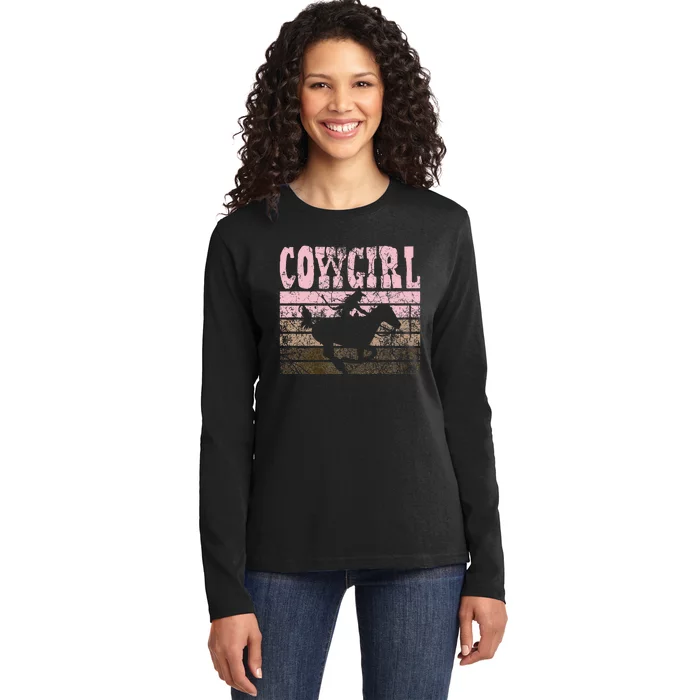 Cowgirl Cow Girl Horse Equestrian Brown Cowgirl Ladies Long Sleeve Shirt