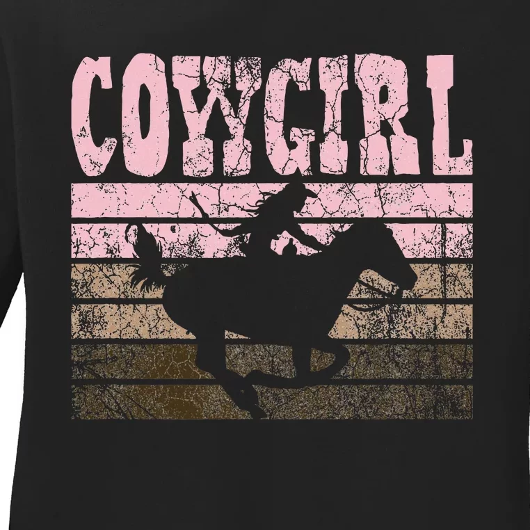 Cowgirl Cow Girl Horse Equestrian Brown Cowgirl Ladies Long Sleeve Shirt