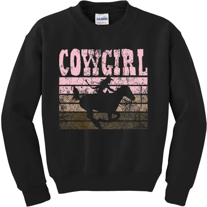 Cowgirl Cow Girl Horse Equestrian Brown Cowgirl Kids Sweatshirt