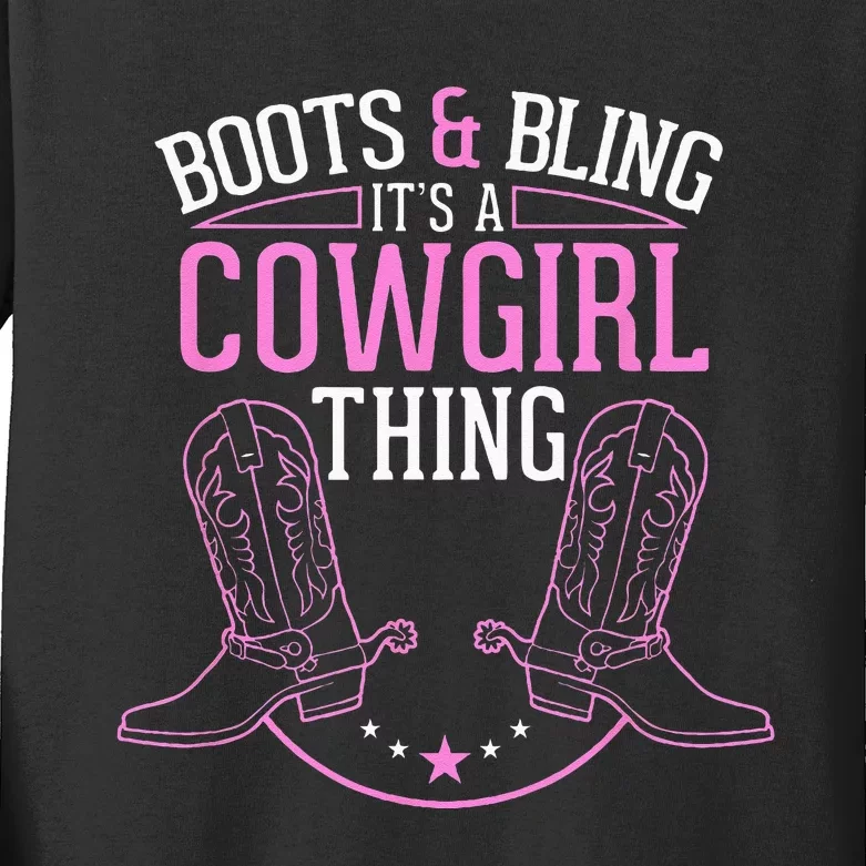 Cute Country Girl Boots Bling Its A Cowgirl Thing Kids Long Sleeve Shirt