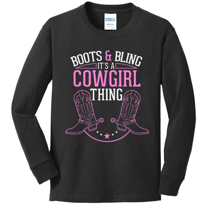 Cute Country Girl Boots Bling Its A Cowgirl Thing Kids Long Sleeve Shirt