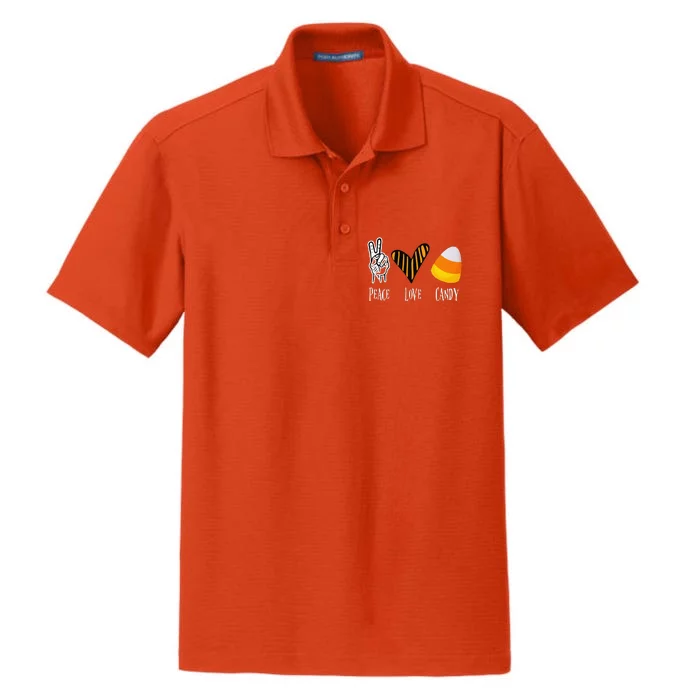 Candy Corn Gift Women Peace Love Fall Halloween Dry Zone Grid Performance Polo