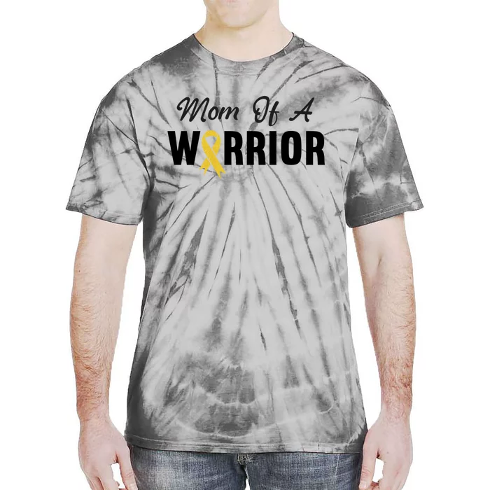 Childhood Cancer Gift Awareness Mom Of A Warrior Messy Bun Gift Tie-Dye T-Shirt