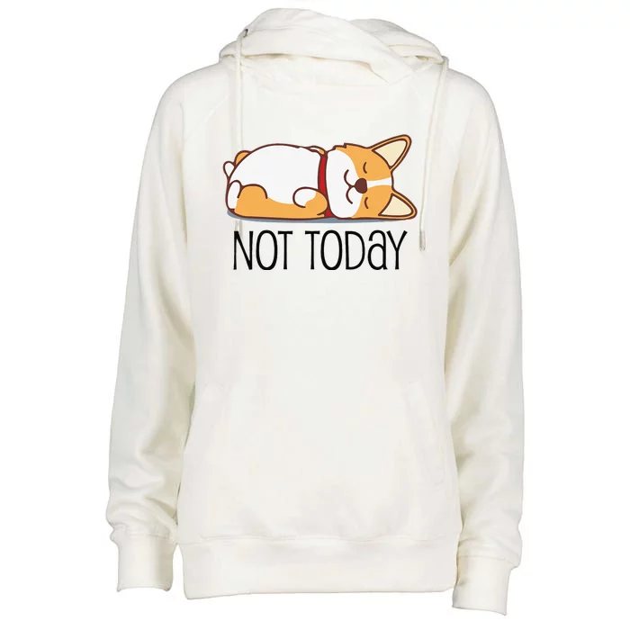 Cute Corgi Gift Funny Dog Lover Not Today Lazy Animal Short Sleeve Womens Funnel Neck Pullover Hood