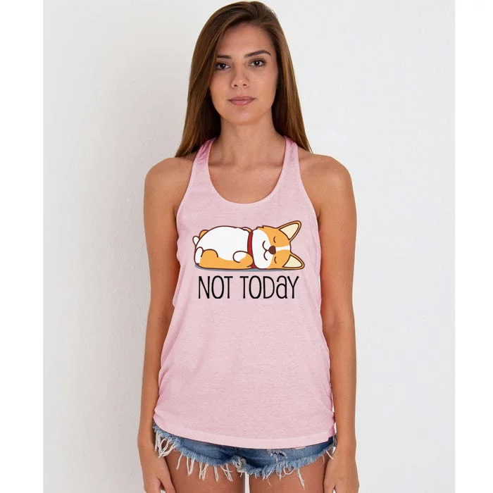 Cute Corgi Gift Funny Dog Lover Not Today Lazy Animal Short Sleeve Women's Knotted Racerback Tank