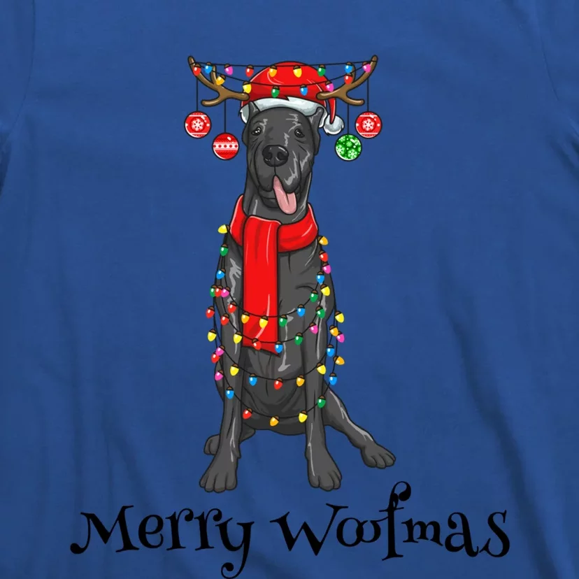 Christmas Cute Great Dane Dog Holiday Lights Merry Woofmas Gift T-Shirt