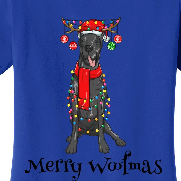 Christmas Cute Great Dane Dog Holiday Lights Merry Woofmas Gift Women's T-Shirt