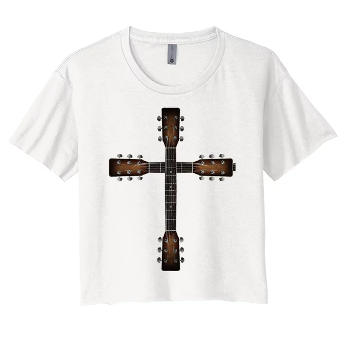 Cool Christian Guitar Cross Cute Musician Guitarist Women's Crop Top Tee