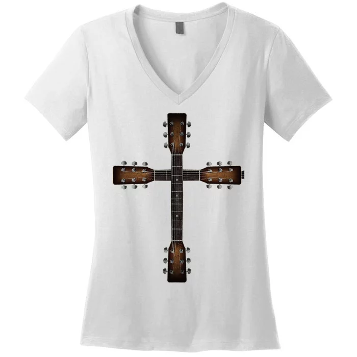 Cool Christian Guitar Cross Cute Musician Guitarist Women's V-Neck T-Shirt