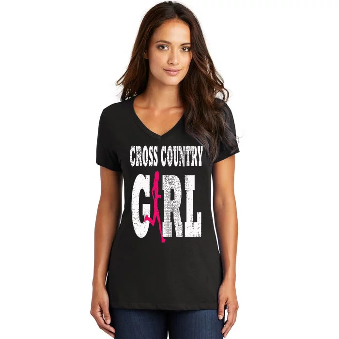 Cross Country Girl Runner Silhouette Sport Gift Women's V-Neck T-Shirt