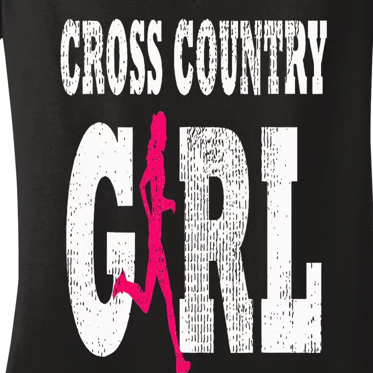 Cross Country Girl Runner Silhouette Sport Gift Women's V-Neck T-Shirt