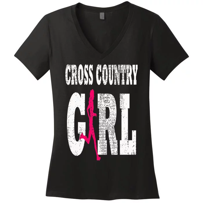 Cross Country Girl Runner Silhouette Sport Gift Women's V-Neck T-Shirt