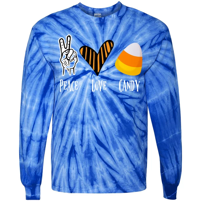 Candy Corn Gift Peace Love Fall Halloween Gift Tie-Dye Long Sleeve Shirt