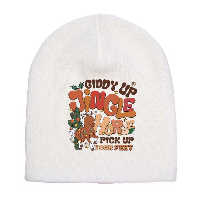 Cowboy Christmas Giddy Up Jingle Horse Pick Up Your Feet Howdy Short Acrylic Beanie