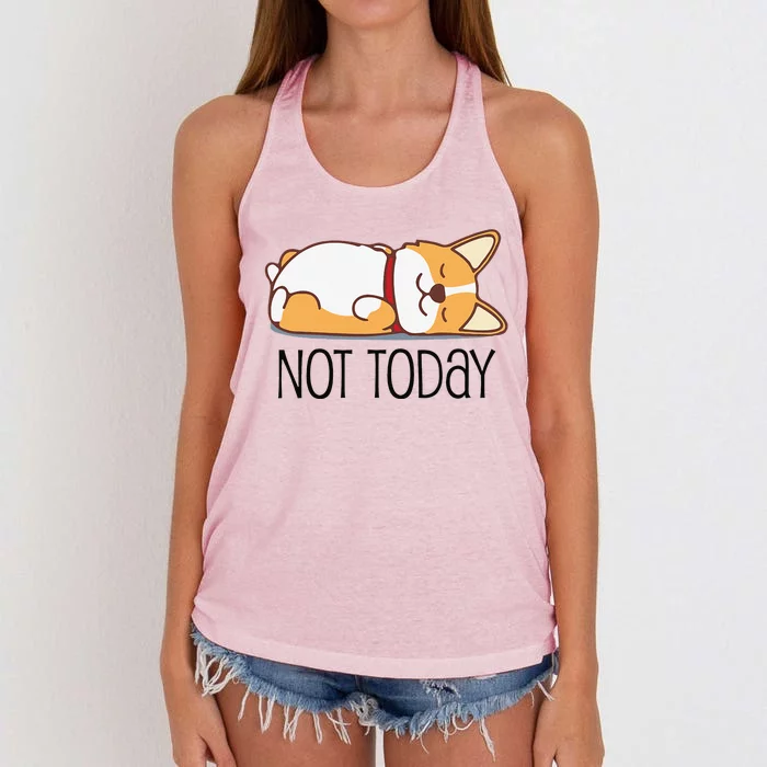 Cute Corgi Gift Funny Dog Lover Not Today Lazy Animal Short Sleeve Women's Knotted Racerback Tank