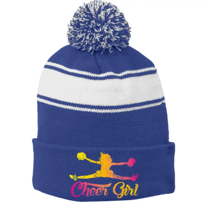 Cheerleader Cheer Girl Colorful Cheerleading Stripe Pom Pom Beanie