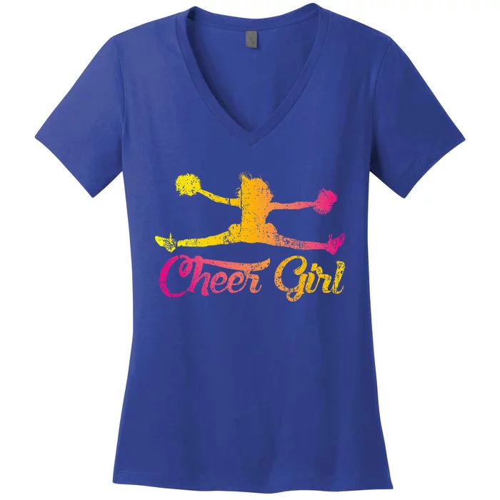 Cheerleader Cheer Girl Colorful Cheerleading Women's V-Neck T-Shirt