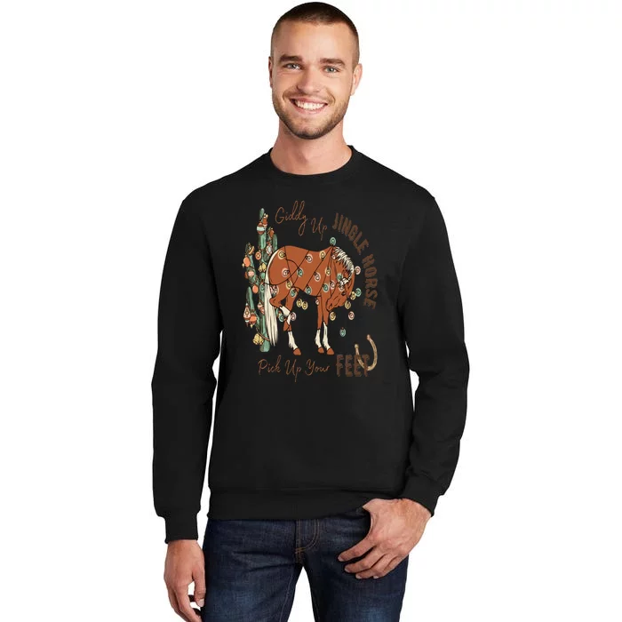 Cowboy Christmas Giddy Up Jingle Horse Pick Up Your Feet Sweatshirt