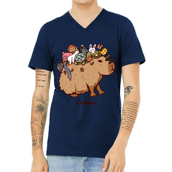 COMFYBARA Capybara Guinea Pig V-Neck T-Shirt