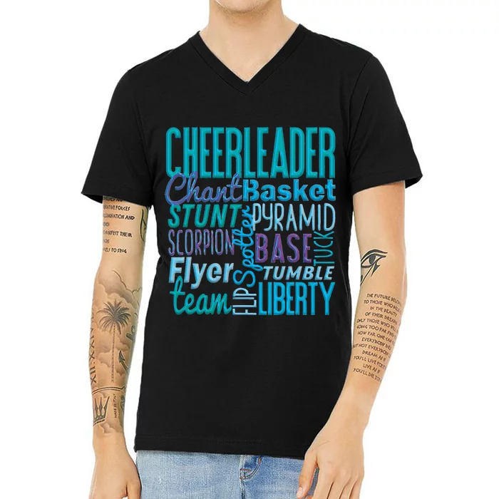 Cute Cheerleader Gift Blue Cheer Moves Cheerleading Coach V-Neck T-Shirt