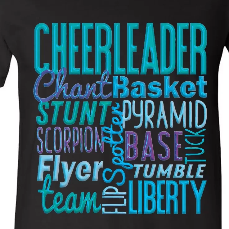 Cute Cheerleader Gift Blue Cheer Moves Cheerleading Coach V-Neck T-Shirt