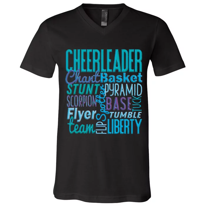 Cute Cheerleader Gift Blue Cheer Moves Cheerleading Coach V-Neck T-Shirt