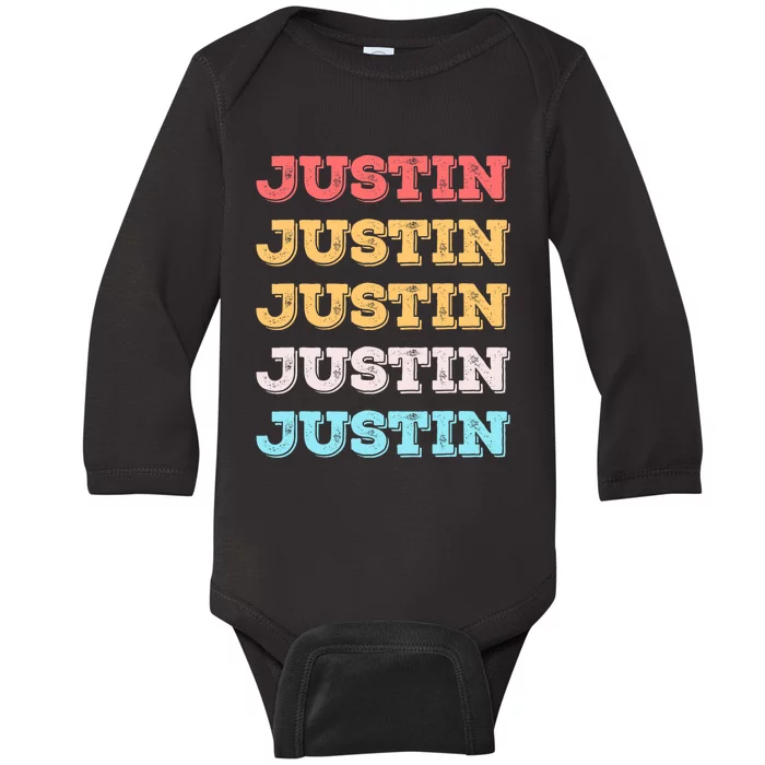 Cute Custom Gift Justin Name Personalized Baby Long Sleeve Bodysuit