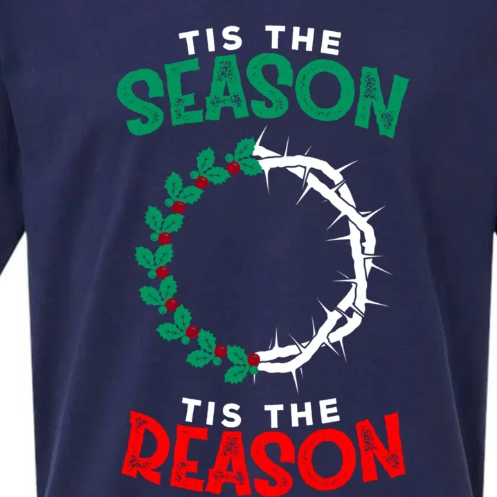 Christmas Christian Gift Tis The Season Tis The Reason Funny Gift Sueded Cloud Jersey T-Shirt