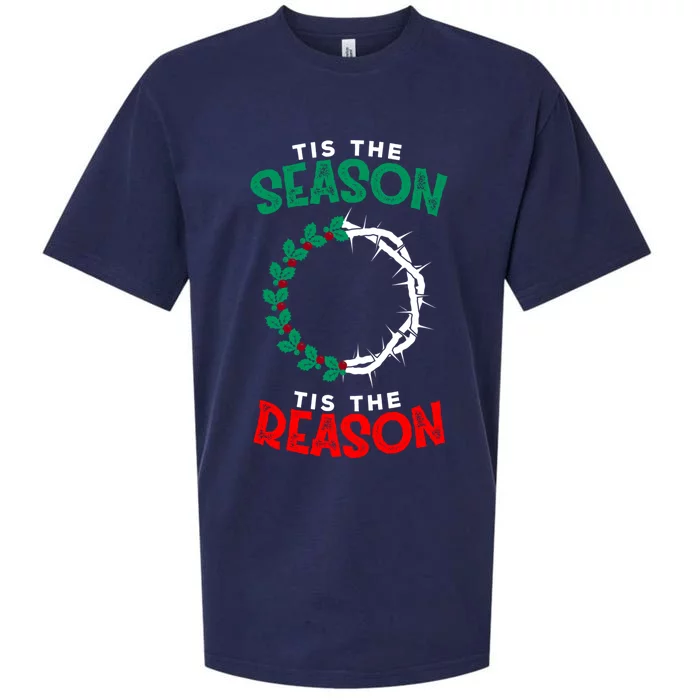 Christmas Christian Gift Tis The Season Tis The Reason Funny Gift Sueded Cloud Jersey T-Shirt