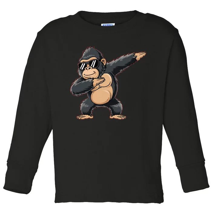 Cool Cartoon Gorilla Dabbing Funny Toddler Long Sleeve Shirt