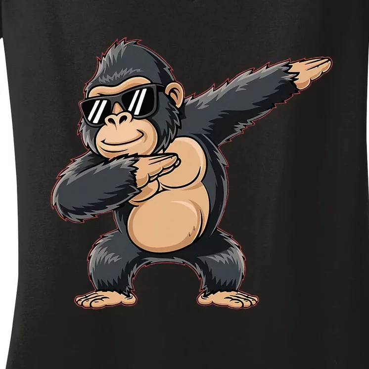 Cool Cartoon Gorilla Dabbing Funny Women's V-Neck T-Shirt