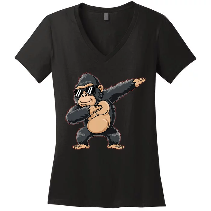 Cool Cartoon Gorilla Dabbing Funny Women's V-Neck T-Shirt