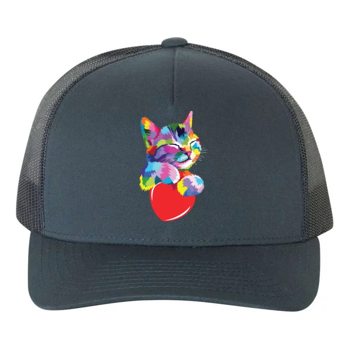 Cute Cat Gift For Kitten Lovers Colorful Art Kitty Adoption Yupoong Adult 5-Panel Trucker Hat