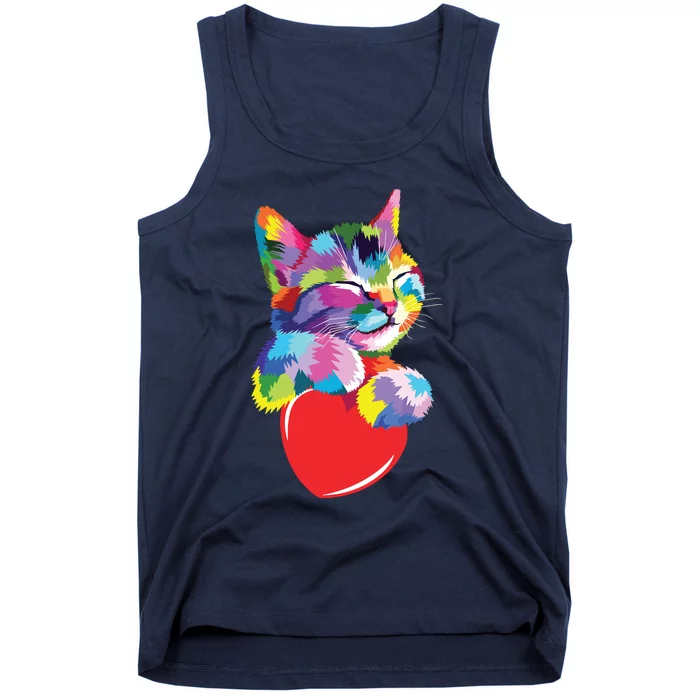 Cute Cat Gift For Kitten Lovers Colorful Art Kitty Adoption Tank Top