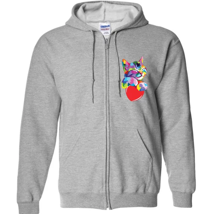 Cute Cat Gift For Kitten Lovers Colorful Art Kitty Adoption Full Zip Hoodie