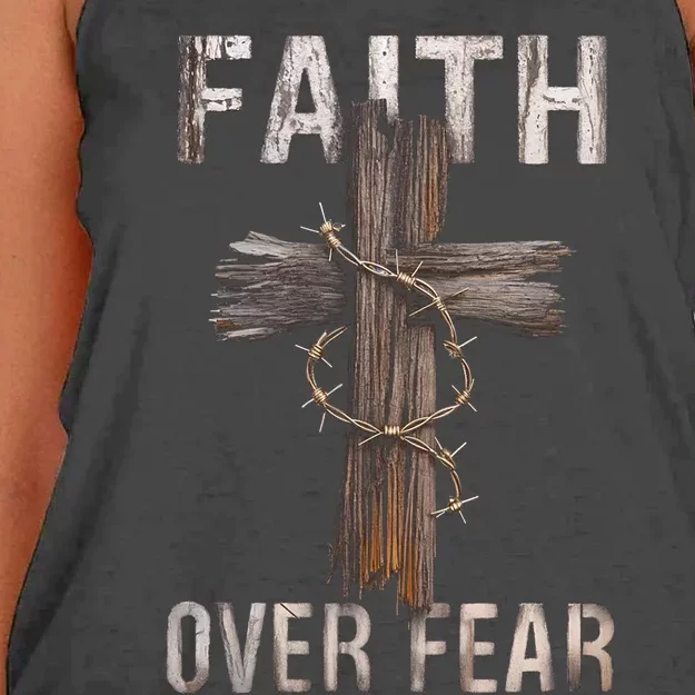 Christian Cross God Jesus Religion Faith Over Fear Women's Knotted Racerback Tank