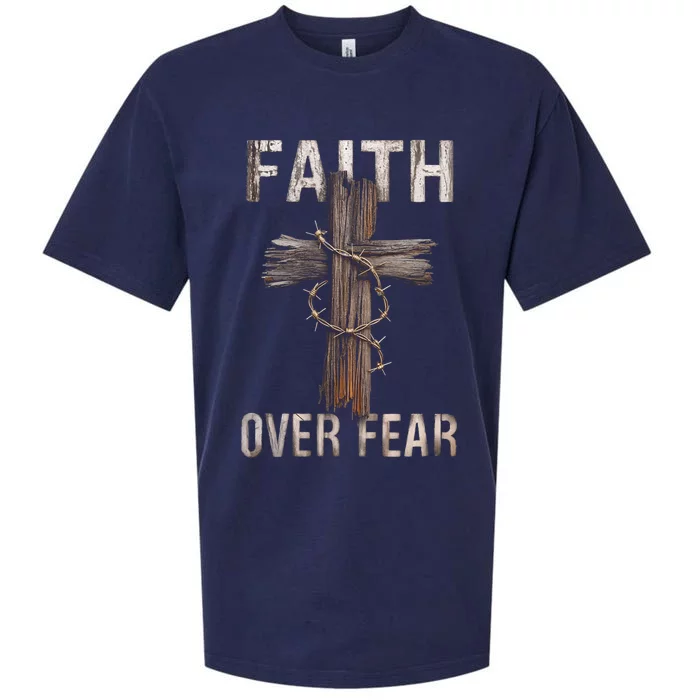 Christian Cross God Jesus Religion Faith Over Fear Sueded Cloud Jersey T-Shirt